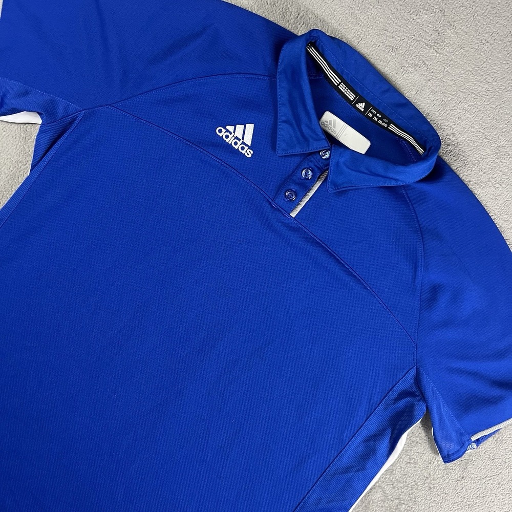 Adidas Climacool Mens 2XL Polo Shirt Blue White Short Sleeve Athletic
